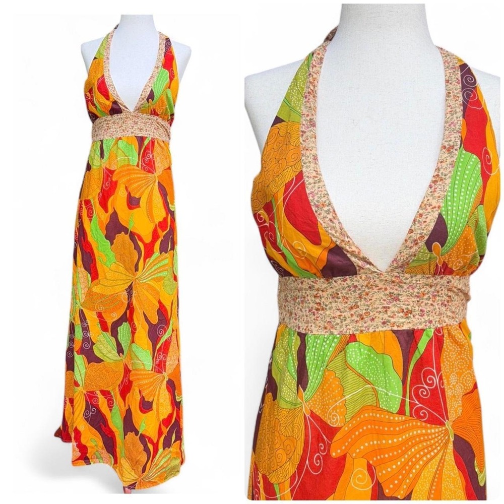 Y2K does 70s mixed Indian cotton floral psychedelic butterfly dress